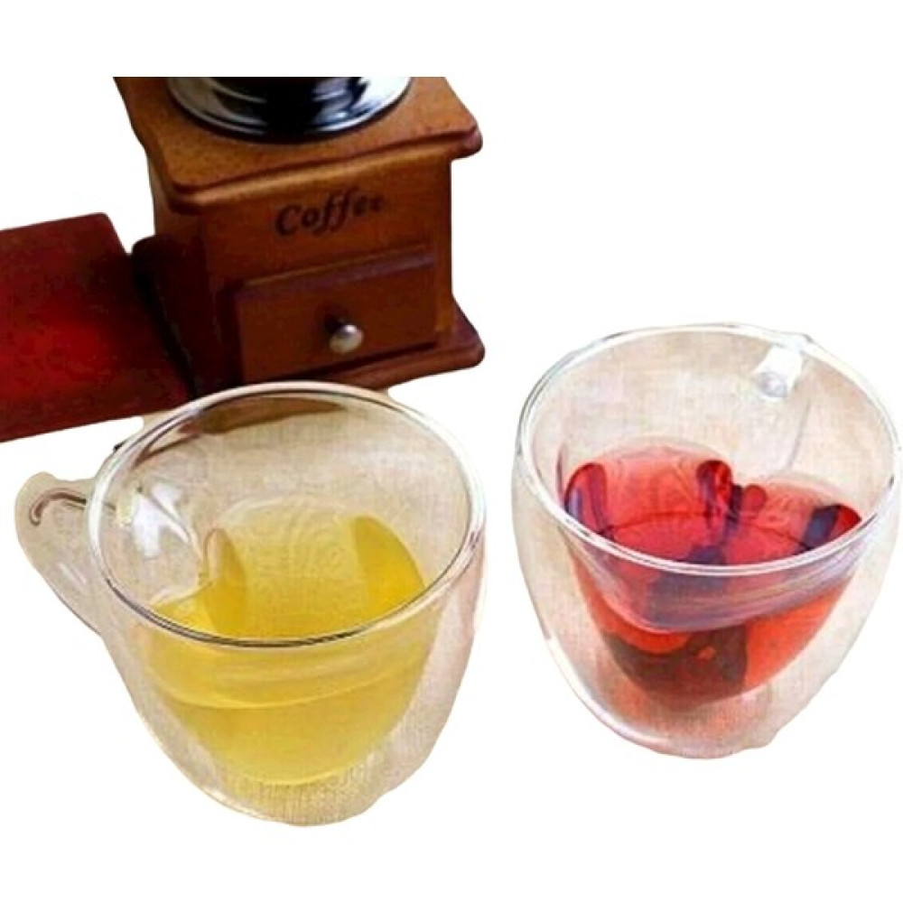 Adil Baba 2'li Set Çift Çidarlı Kalpli Kupa 180 ml - 2 Adet - Şeffaf Fincan / Bardak / Kahve Takımı Fiyatı