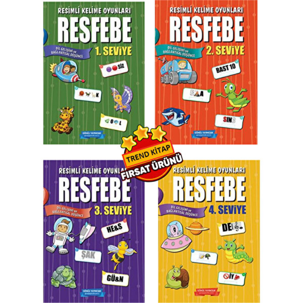 Adım Adım Resfebe Seti (Seviye 1-2-3-4) Kelime Oyunları Kitap Seti Çocuk Öykü Fiyatı