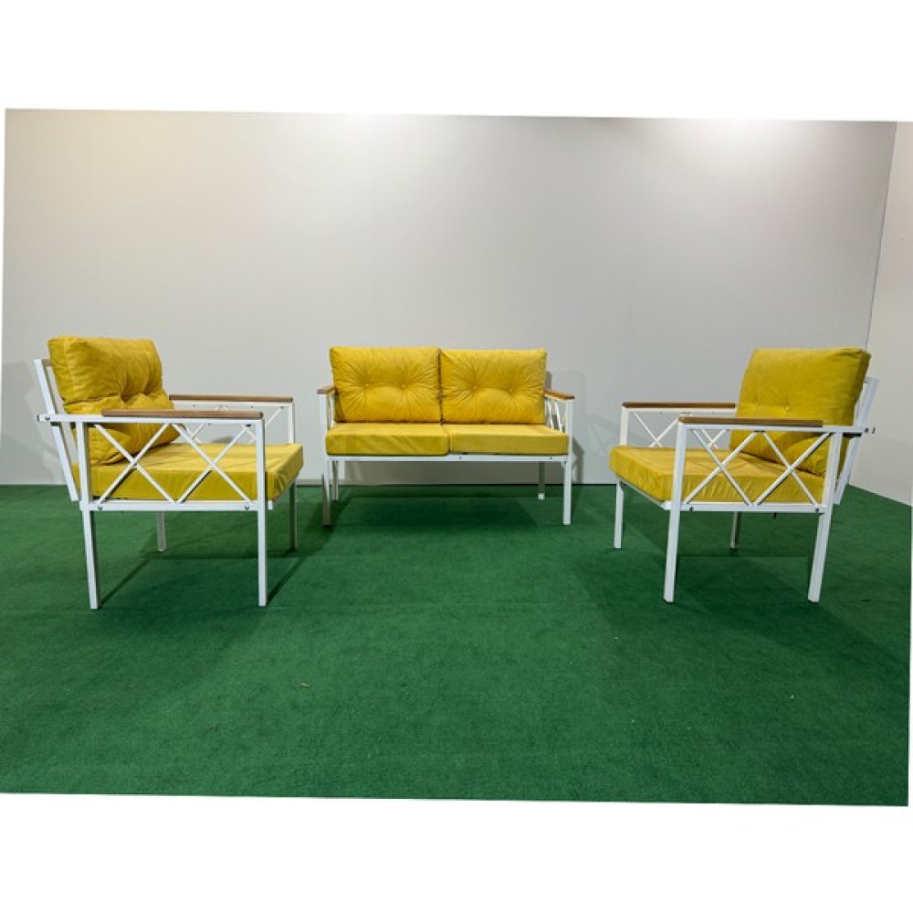 Adım Shops Adımshops 2+1+1 Beyaz Profil Balkon-Bahçe-Kafe- Çay Seti-Koltuk Takımı-Oturma Grubu-Ofis Koltuğu 211BEYAZ - Sarı Koltuk Takımı / Seti Fiyatı
