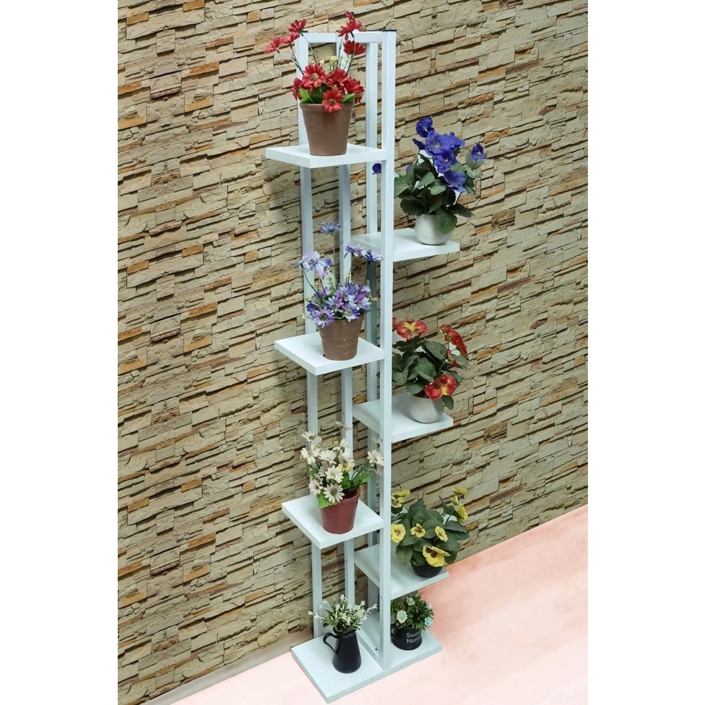 Adım Shops Metal Çerçeveli 7 Bölmeli Beyaz Dikey Çiçeklik Modern Tasarım İç ve Dış Mekan Kullanıma Uygun Saksı ve Aksesuarları Fiyatı