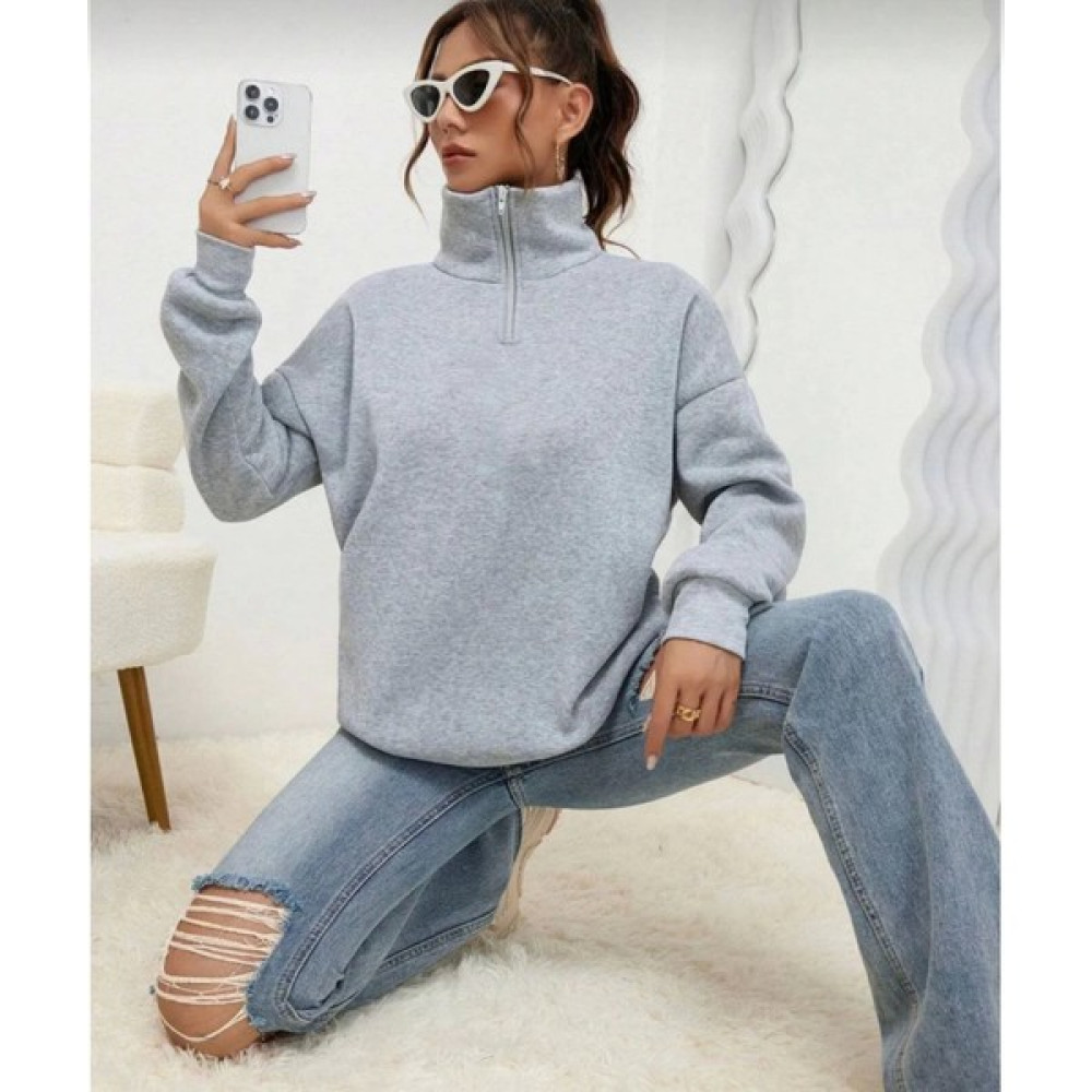 Adisia Unisex Uzun Kol Yarım Farmuarlı Yakalı Basic Sweatshirt - Gri - M Oto Boyaları Fiyatı