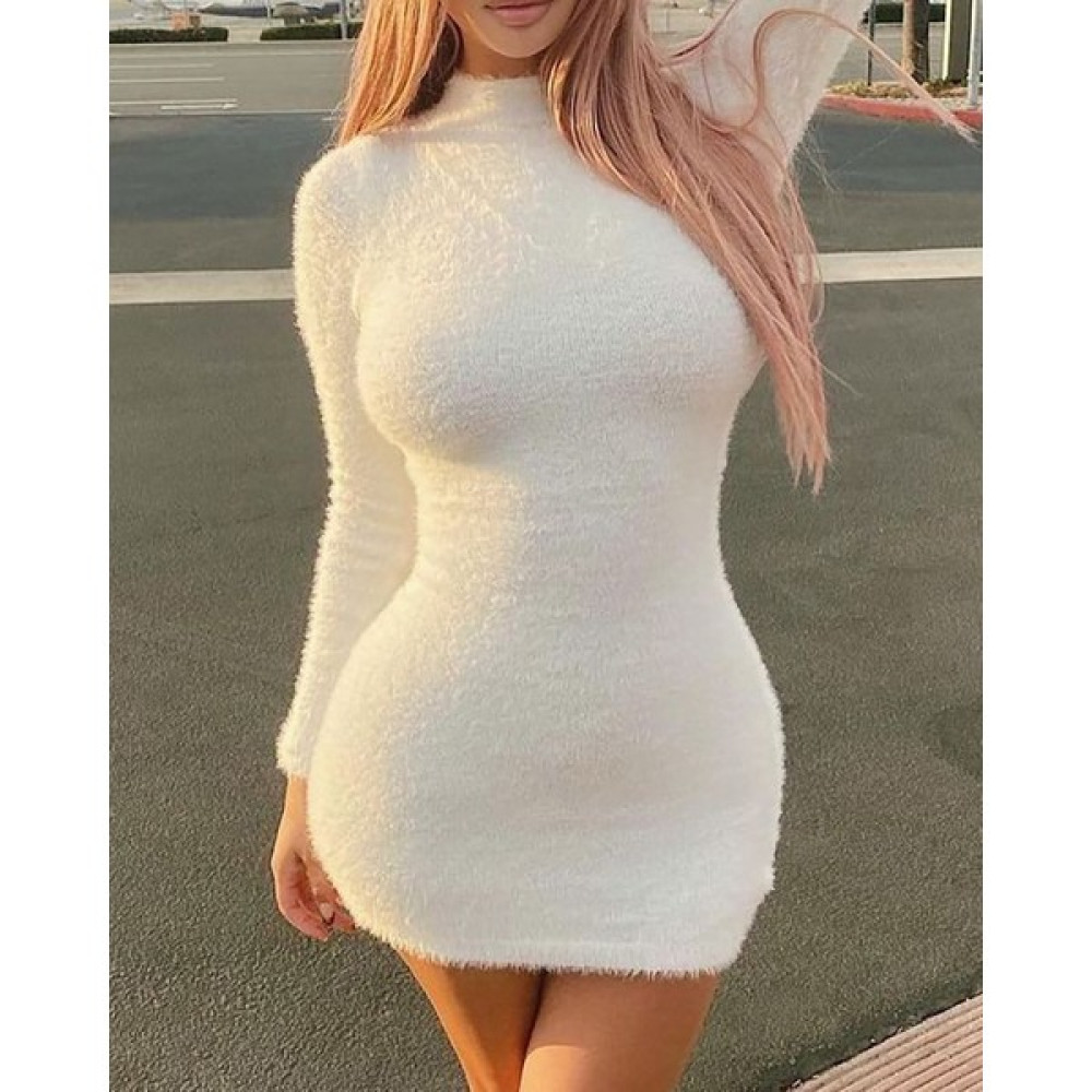 AdisiaGiyim Kadın Uzun Kollu Peluş Mini Boy Elbise Elbise Fiyatı