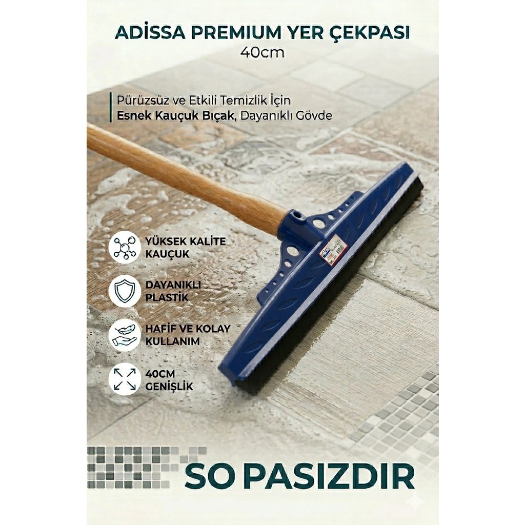 Adissa Premium Mavi Çekpas Çekçek Yersil Ucu 40 cm Sağlam Kauçuk Dayanıklı Plastik (Sap Hariçtir) Diğer Fiyatı