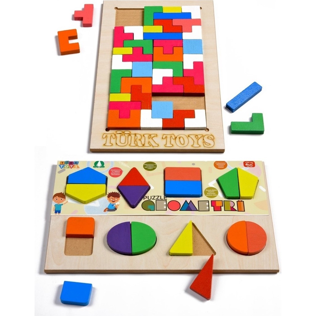Adista Toys Ahşap Puzzle 2'si 1 Arada Set Geometri-Tetris - Taba - Açık Kahverengi Anne Bebek Oyuncak Fiyatı