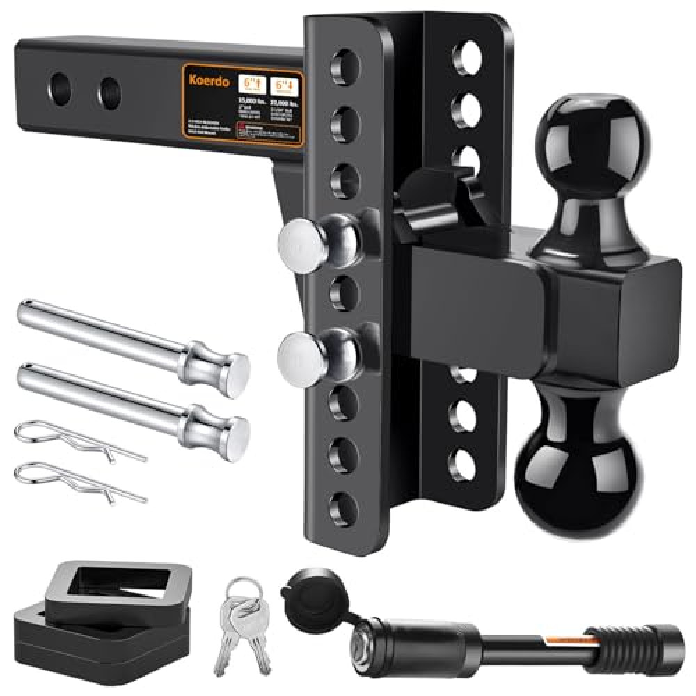 Adjustable Trailer Hitch -Drop Hitch-Tow Hitch with 2.5 inch Receiver-6inch Drop/Rise, 2" & 2-5/16" Ball Hitches for Trucks, 22,000 LBS GTW, Trailer Hitches with Anti-Theft Pin, Black…