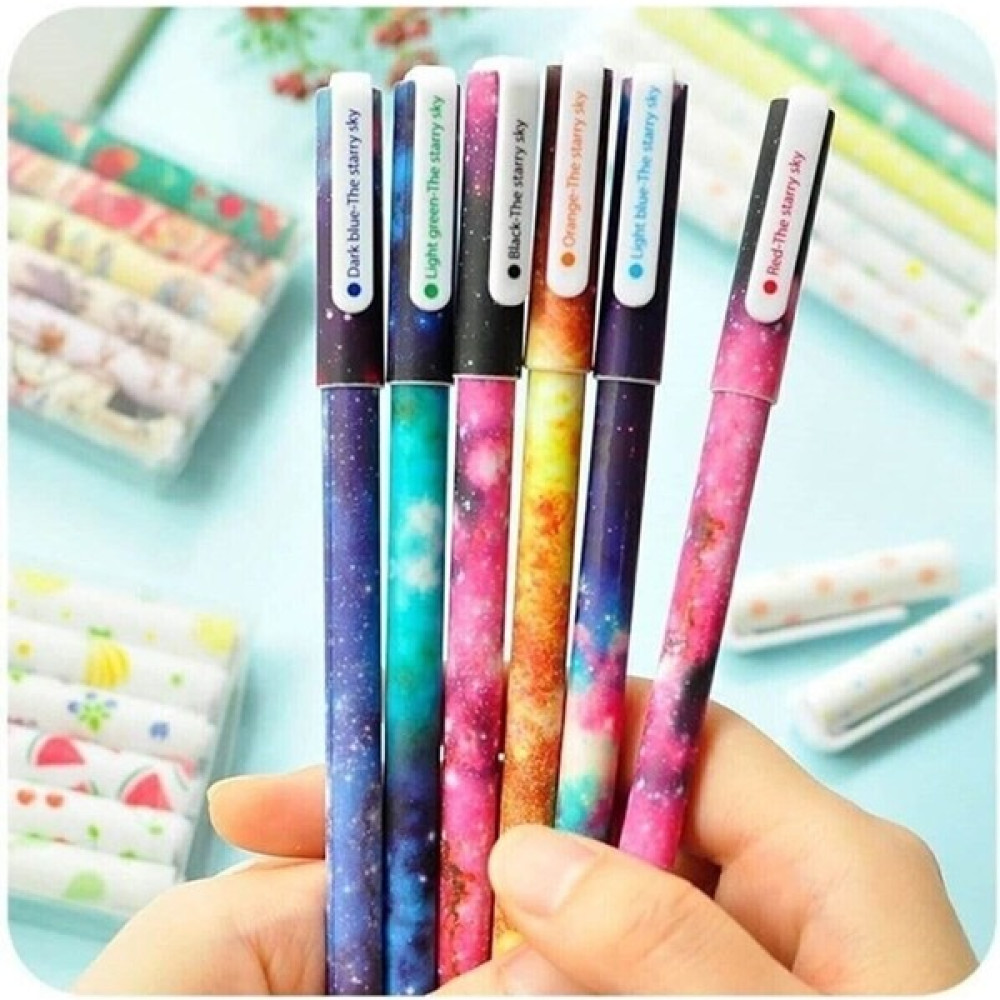Adm Store 6'lı Renkli Tükenmez Kalem Seti Galaksi Gezegen Yıldız Desenli Fosforlu Kalem Fiyatı