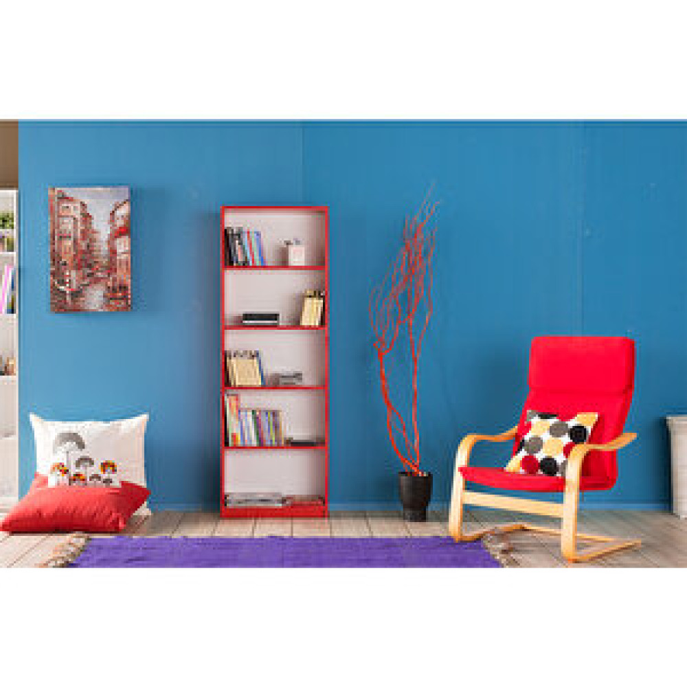 Adore Mobilya Modern 5 Raflı Kitaplık Kırmızı Kitaplık Fiyatı