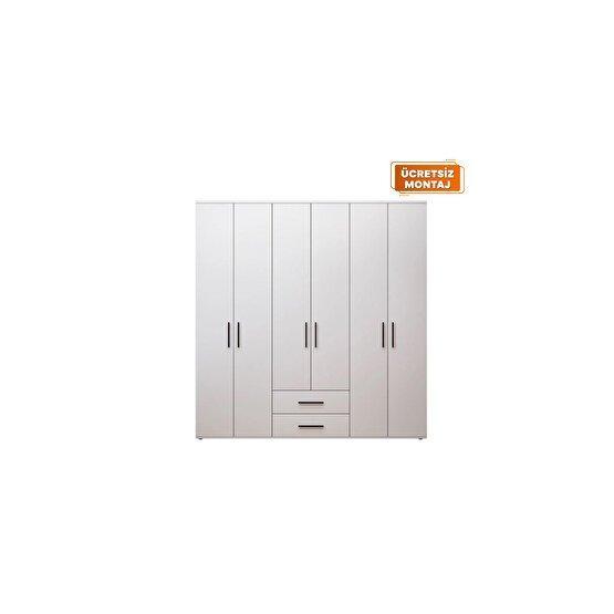 Adore Mobilya White 6 Kapılı 2 Çekmeceli Gardırop