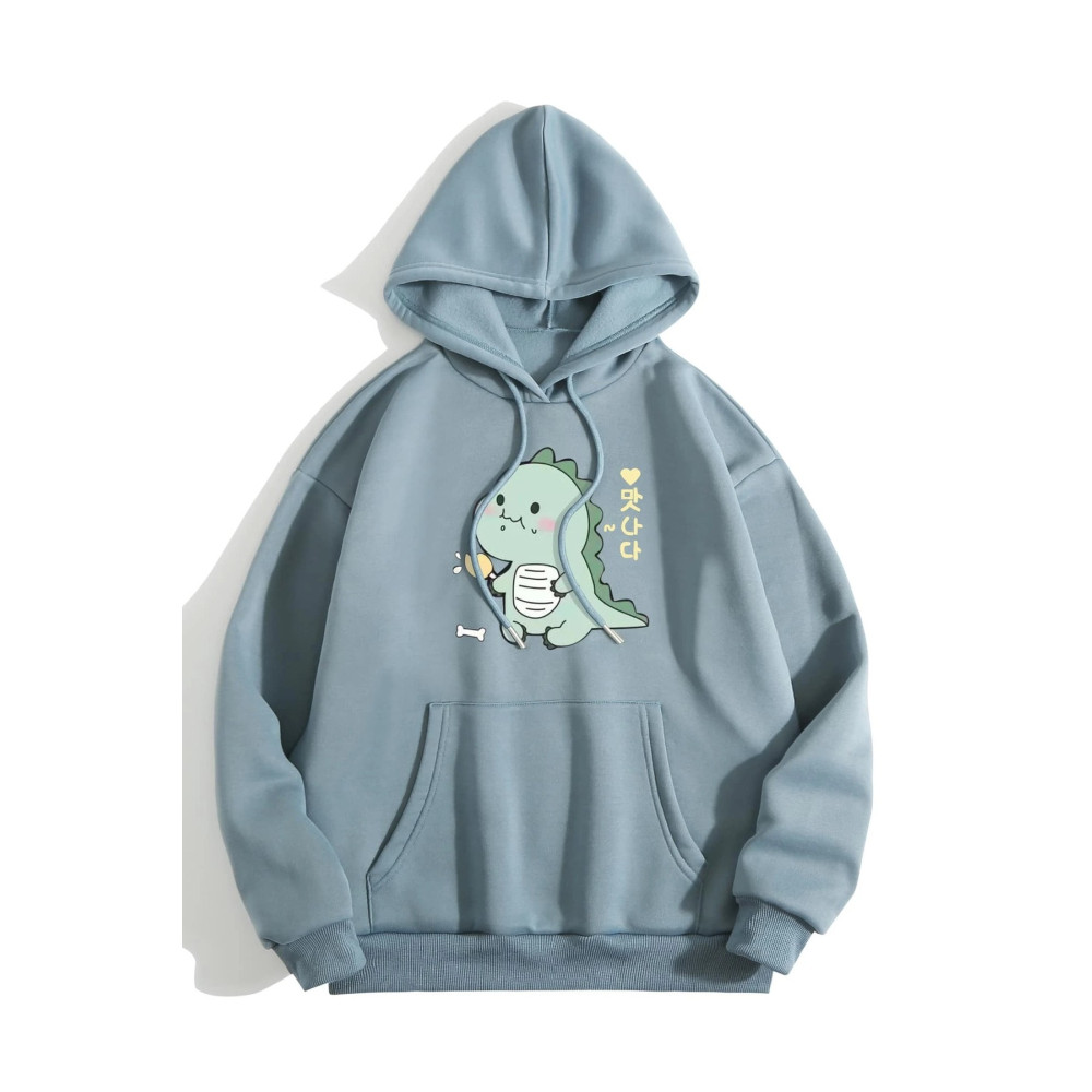 Adrift Unisex Dino Baskılı Oversize Kapüşonlu Pamuklu Sweatshirt L Beden Bayan Sweatshirt Fiyatı
