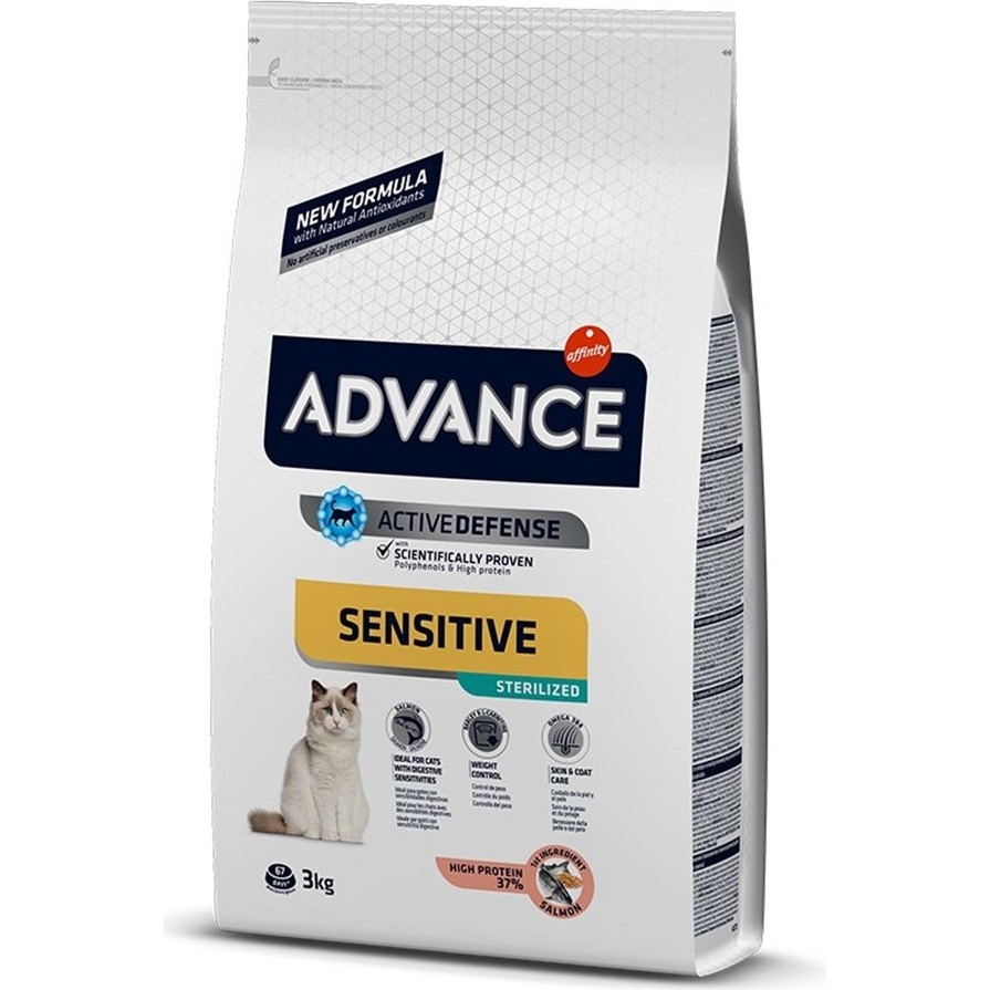 Advance Sterilised Somonlu Sensitive Kısırlaştırılmış Kedi Maması 3 kg Süper Premium Kalite Evcil Hayvan Ürünleri Fiyatı