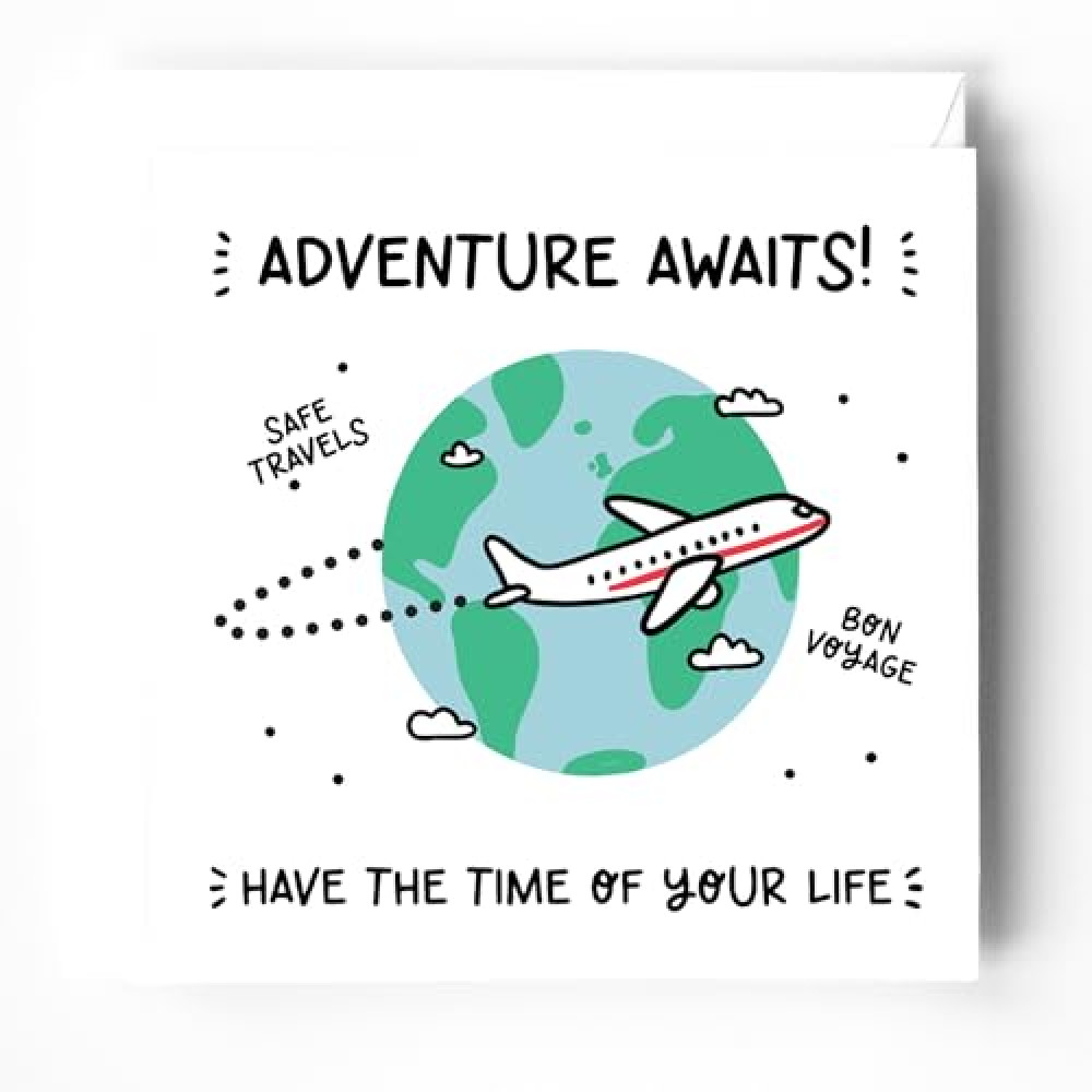 Adventure Awaits Travel Greeting Card – Bon Voyage, Safe Travels, Farewell Card for Friends, New Job, Moving Away, Gap Year, Good Luck on Your New Adventure
