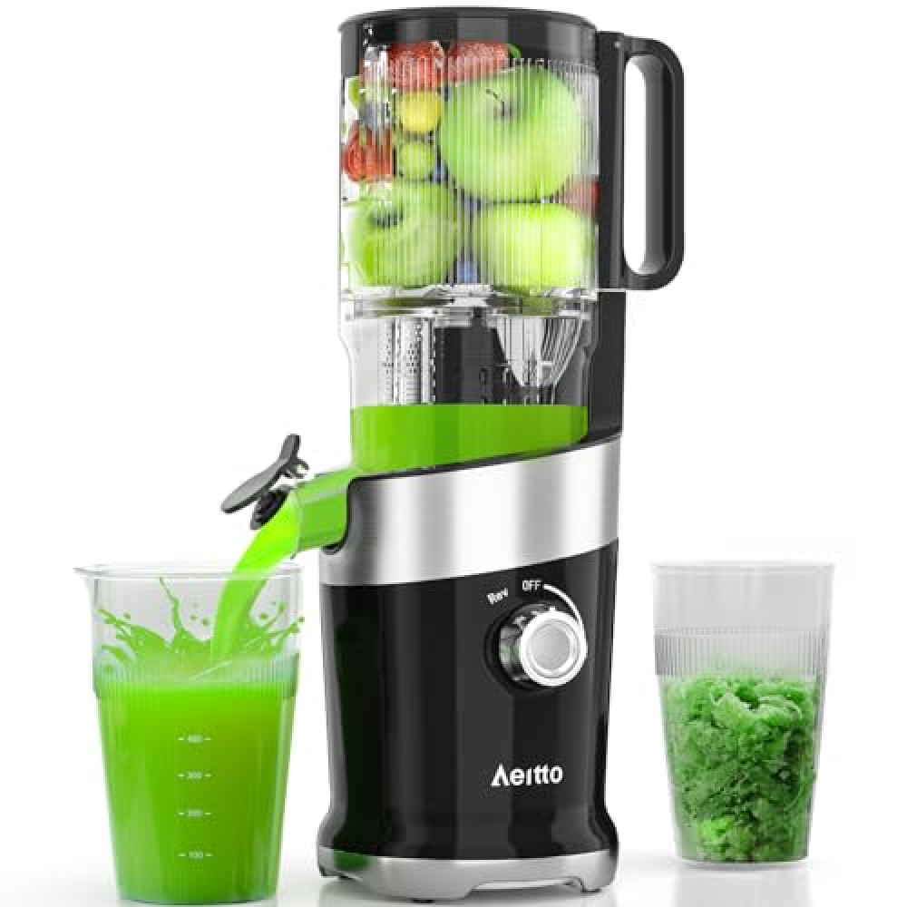 Aeitto Juicer machines, Cold Press Juicer with 4.9" Wide Feed Chute Fit Whole Fruits & Vegetables, High Juice Yield, Masticating Juicer Self Feeding, Easy to Clean,Black Meyve Sıkacakları Fiyatı