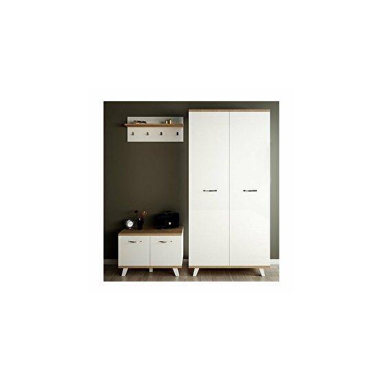 Aeka AE-1075 Poli 2 Kapaklı Beyaz Askılıklı Vestiyer Takımı