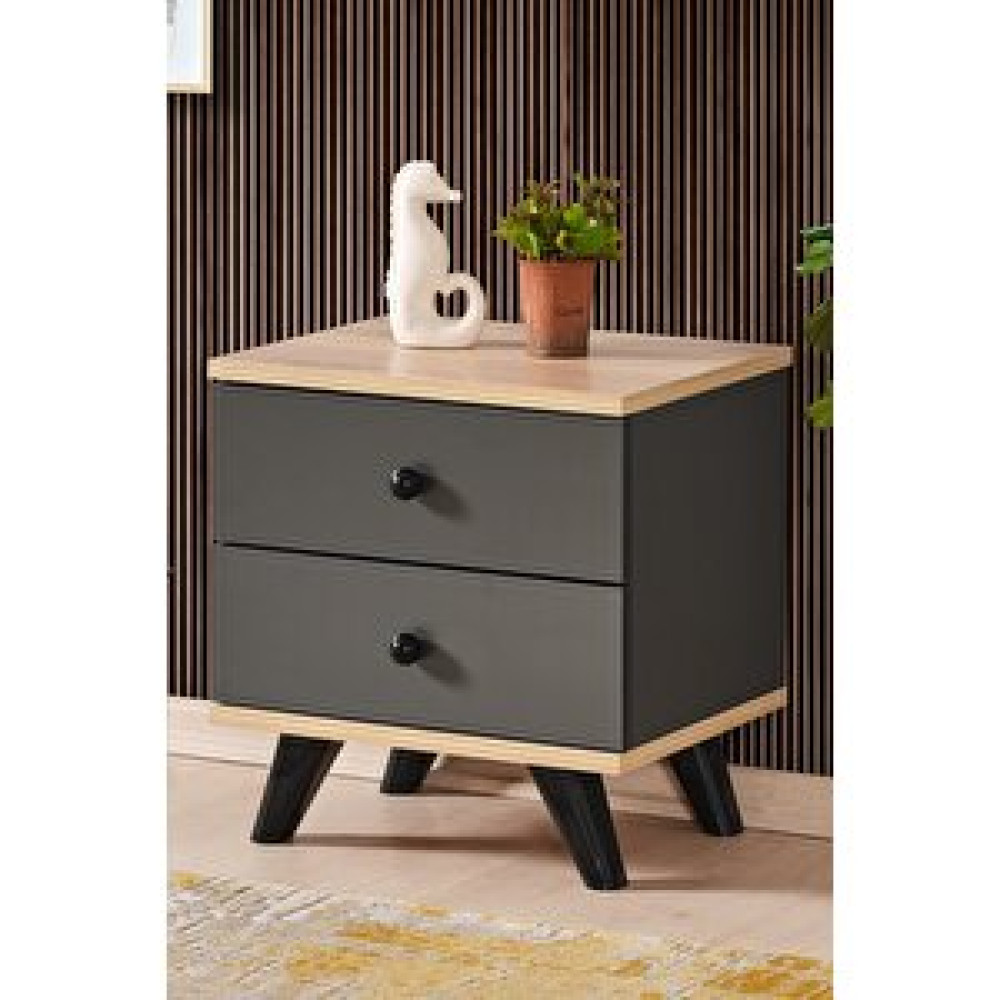 Aeka Ae-2029 İnci 2 Çekmeceli Antrasit Komodin, Ayaklı, 49 Cm Komidin Fiyatı