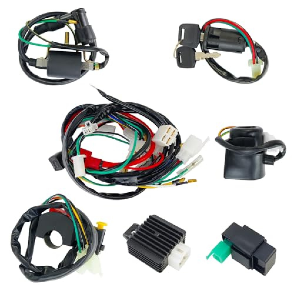 AeKeatDa Electric Wiring Harness Kit with CDI Ignition Coil - Compatible with 4-Stroke ATVs (50cc, 110cc, 125cc)