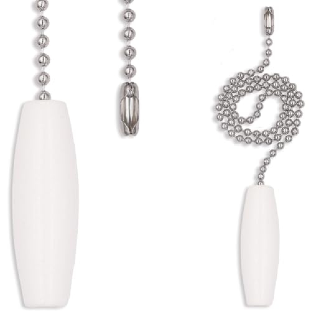 Aeknewo 2 Pack 12-inch Ceiling Fan Pull Chain, 3mm Beaded Ball Chains White Wooden Decorative Pendant Extension Chains for Ceiling Light Lamp Fan Chain