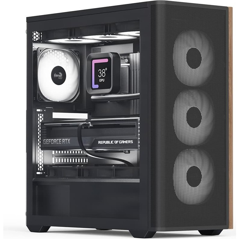 Aero Cool D501A Black 4X12CM A-Rgb Fanlı, Ahşap Ön Panel Detaylı, Tempered Cam Yan ve Mesh Ön Panel, USB Type-C, Atx Bilgisayar Kasası (AE-D501A-BK) Bilgisayar Çevirici ve Adaptörü Fiyatı
