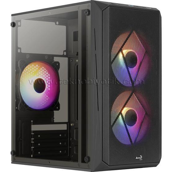 Aerocool AE-CS107P500 CS-107 500 W 3x 12 cm FRGB Fanlı Tam Mesh Ön Panel Micro ATX Mini ITX Siyah Oyuncu Kasası