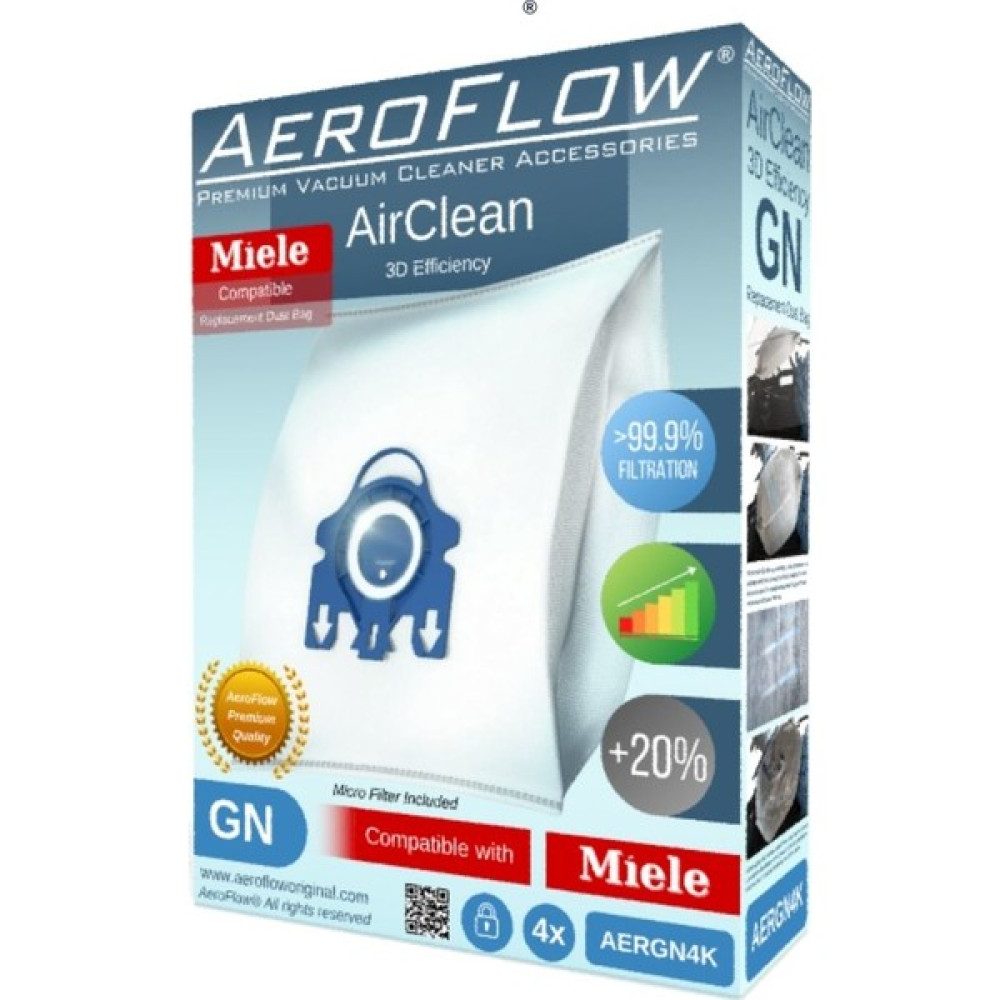 Aeroflow Miele Gn Tipi Uyumlu Toz Torbası Hyclean 3D (Dörtlü Paket) Elektrikli Süpürge Aksesuarları Fiyatı