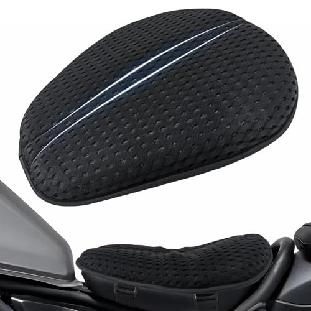 AEROiVi Airflow Pro Motorcycle Seat Pad – Ultra-Breathable 3D Mesh & Quick-Dry Fabric | 2.3" Thick Ergonomic Support | Anti-Slip Silicone Dots | Machine Washable for Easy Cleaning