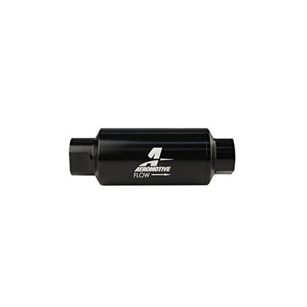 Aeromotive 12321 Filter, In-Line, 10-Micron Fabric Element, ORB-10 Port, Bright-Dip Black, 2" OD