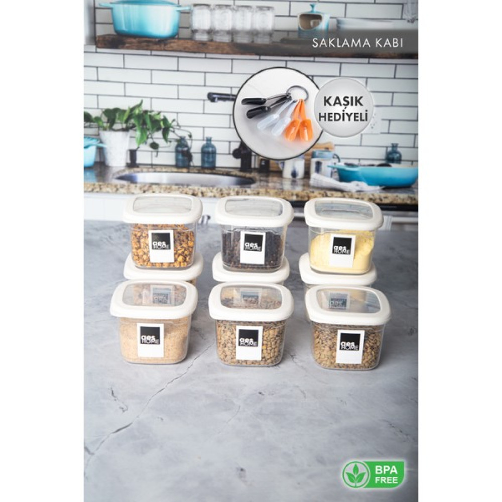 Aes Home Kırılmaz Kare Erzak Saklama Kabı Beyaz  0,55 Lt x 9 Adet 9'lu Set (6'lı Kaşık Seti ve Etiket Hediyeli) Oto Boyaları Fiyatı