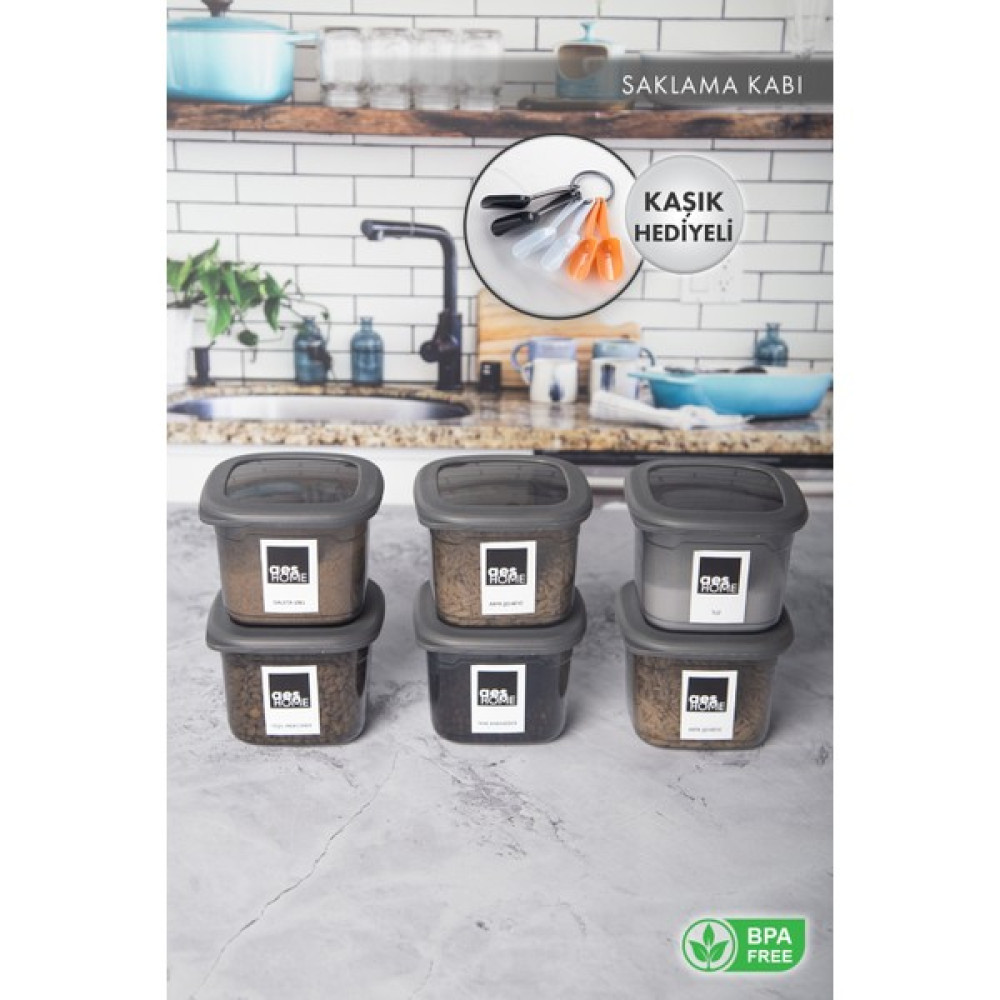 Aes Home Kırılmaz Kare Erzak Saklama Kabı Füme 0,5 lt x 6 Adet (6'lı Kaşık Seti ve Etiket) Oto Boyaları Fiyatı