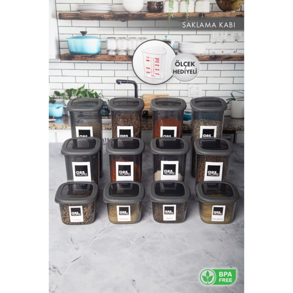 Aes Home Kırılmaz Kare Erzak Saklama Kabı Füme 1.75 Lt x 4 Adet 1.20 Lt x 4 Adet 0.55 Lt x 4 Adet 12'li Set (Ölçek ve Etiket Hediyeli) Saklama Kapları Fiyatı