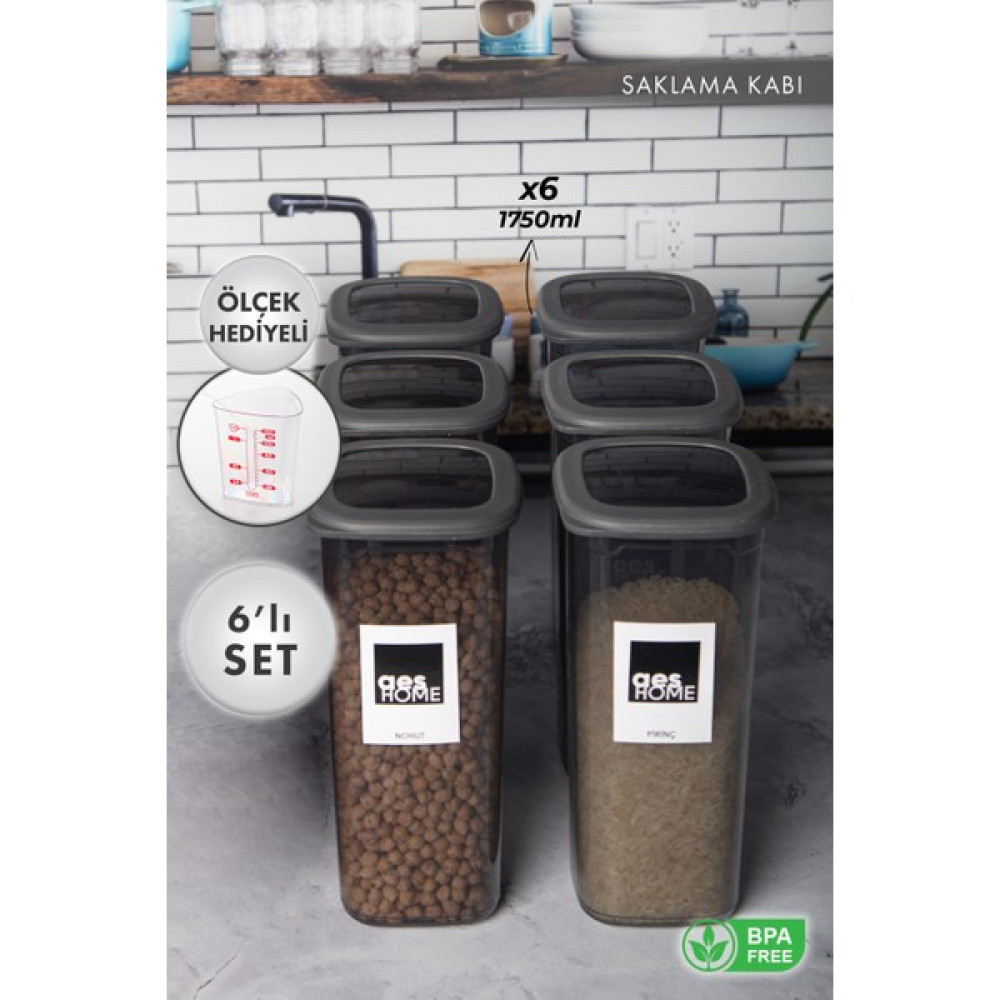 Aes Home Kırılmaz Kare Erzak Saklama Kabı Füme 1,75 lt x 6 Adet (6'lı Ölçek ve Etiket) Oto Boyaları Fiyatı