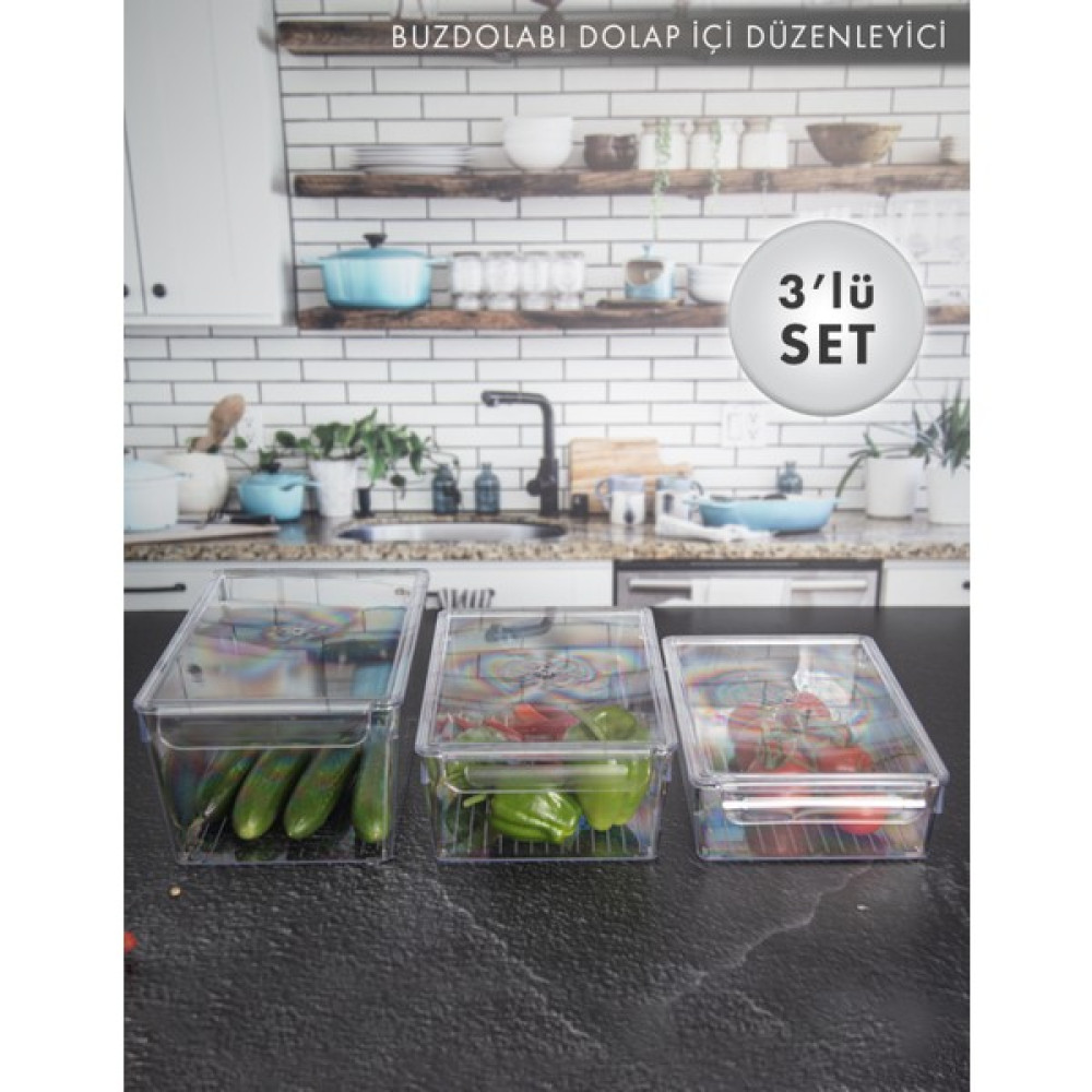 Aes Home Maxi-Midi-Mini - Buzdolabı Içi Düzenleyici-Organizer Kapaklı Büyük -Orta -Küçük Boy Şeffaf (Kapaklı) Saklama Kapları Fiyatı