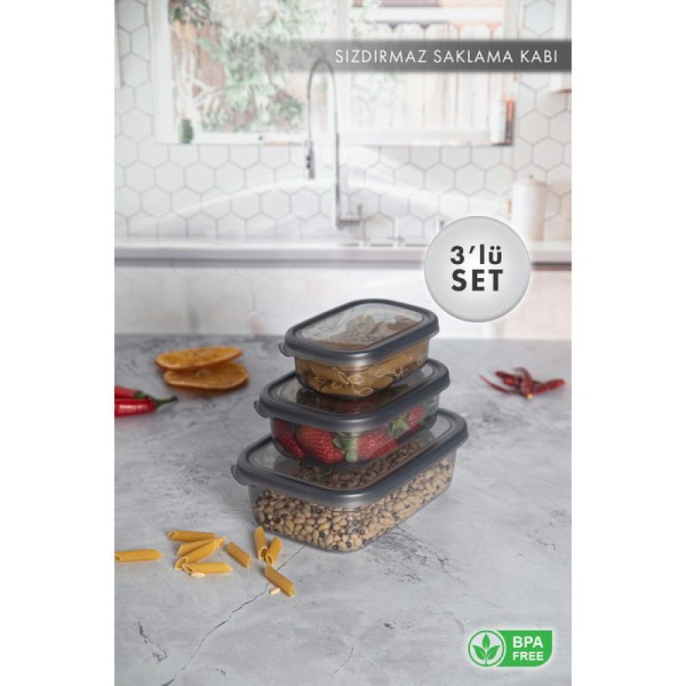 Aes Home Nare Dikdörtgen Sızdırmaz Hava Almaz Erzak Saklama Kabı Füme 0,35 Lt - 0,67 Lt - 1,20 Lt (3'lü Set) Saklama Kapları Fiyatı