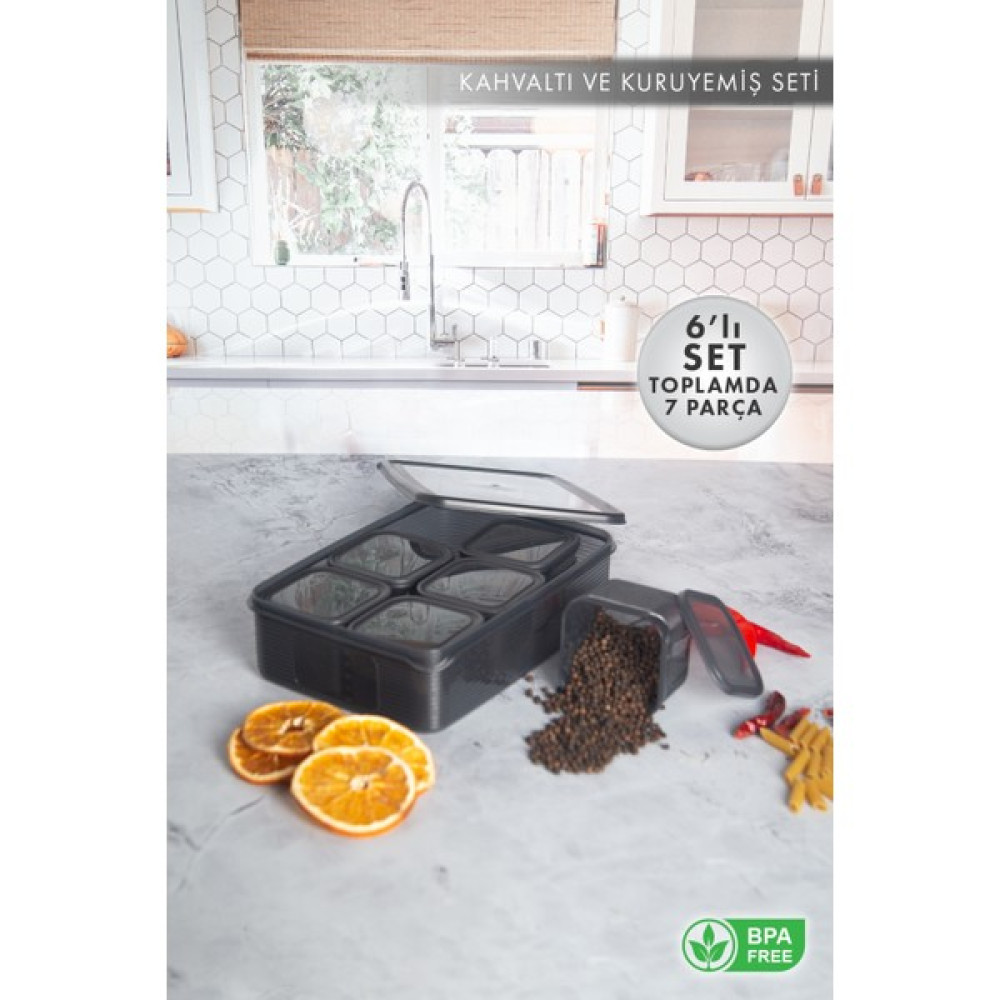 Aes Home Sızdırmaz Kapaklı Kahvaltı ve Çerez Saklama Kabı Seti 6+1 Parça Füme Saklama Kapları Fiyatı