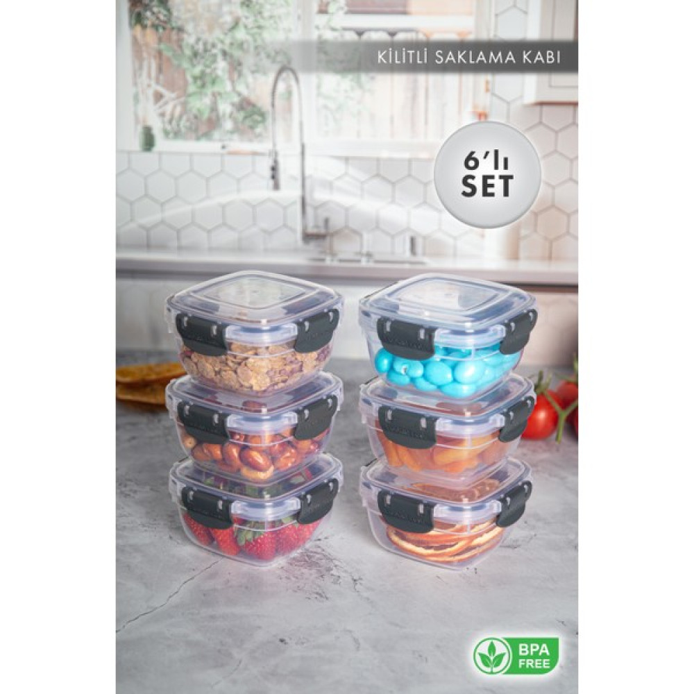 Aes Home Sızdırmaz Kilitli Vakum Kapaklı Saklama Sızdırmaz Kap 500 Ml. 6' Lı Set Füme Saklama Kapları Fiyatı