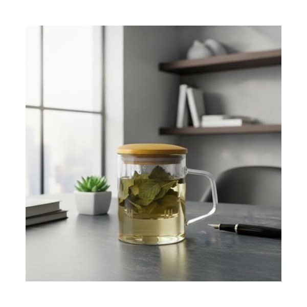 Aesco Bambu Kapaklı Cam Süzgeçli Kupa 350 ml | Bitki Çayı, Demleme Çay ve Kahve Kupası | Borosilikat Dayanıklı Cam | Düz Model - 1 Adet - 0 - 200 ml Fincan / Bardak / Kahve Takımı Fiyatı