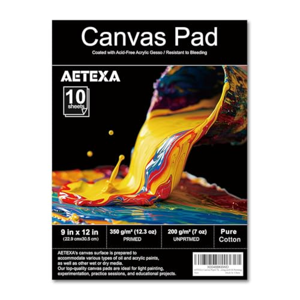 AETEXA Canvas Paper Pad, 9”x12” Canvas Pad, 10 Sheets, 12.3 oz Gesso, Glue Bound, Art Supplies for Adults and Teens, for Acrylic Pouring and Oil Painting.