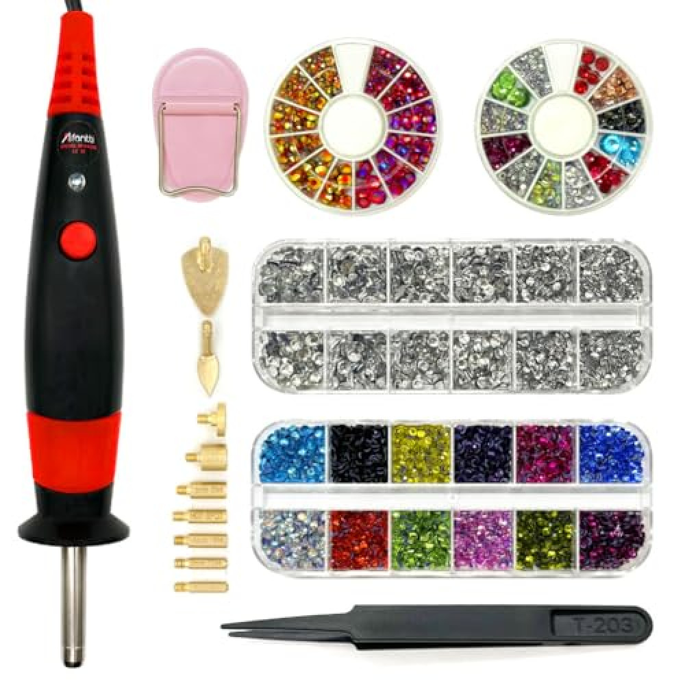Afantti Hotfix Applicator Setter Wand Bedazzler Tool Kit with | 9 Tips | & | 5000pcs Hot Fix Rhinestones | for Clothes Shoes Hats Fabric Crafts