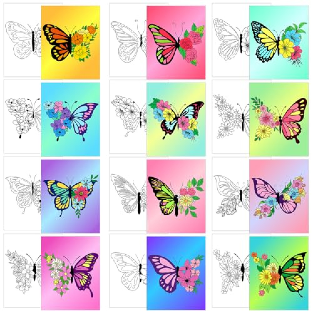 Affrolling 12 Pcs Pre Drawn Canvas for Painting for Adults 8 x 8 Inch Canvas Painting Kits Stretched with Drawing Ready to Paint Beginner Artists Date Night Party Supplies(Butterfly) Tuval Fiyatı