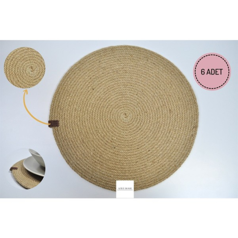 Afili Home 6 Adet Jut Hasır Supla Set - Supla Amerikan Servis - Krem - 34 x 34 cm Amerikan Servis Fiyatı