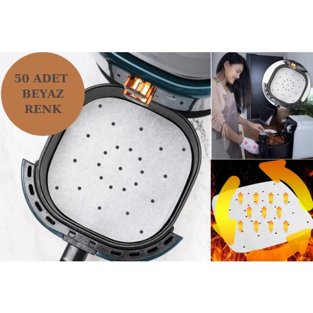 Afili Home Beyaz Airfryer Pişirme Kağıdı 50 Adet Delikli Kare Air Fryer Kağıt, Philips Xiaomi Tefal ve Tüm Modeller ile Uyumlu, Delikli Airfryer Pişirme Matı, Delikli Pişirme Kağıdı, Tek Kullanımlık Oto Boyaları Fiyatı