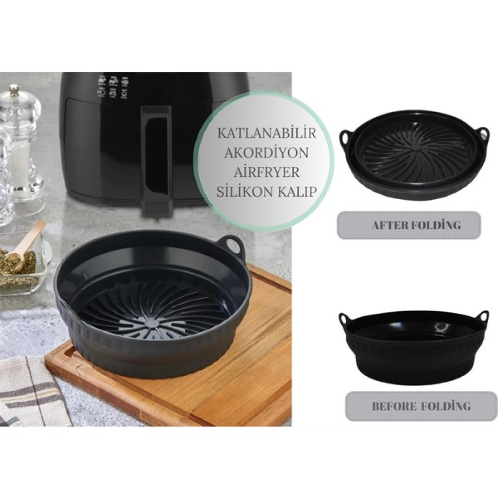 Afili Home Katlanabilir Airfryer Silikon Pişirme Kabı Akordiyon Yuvarlak Model Kek Kalıpları Fiyatı