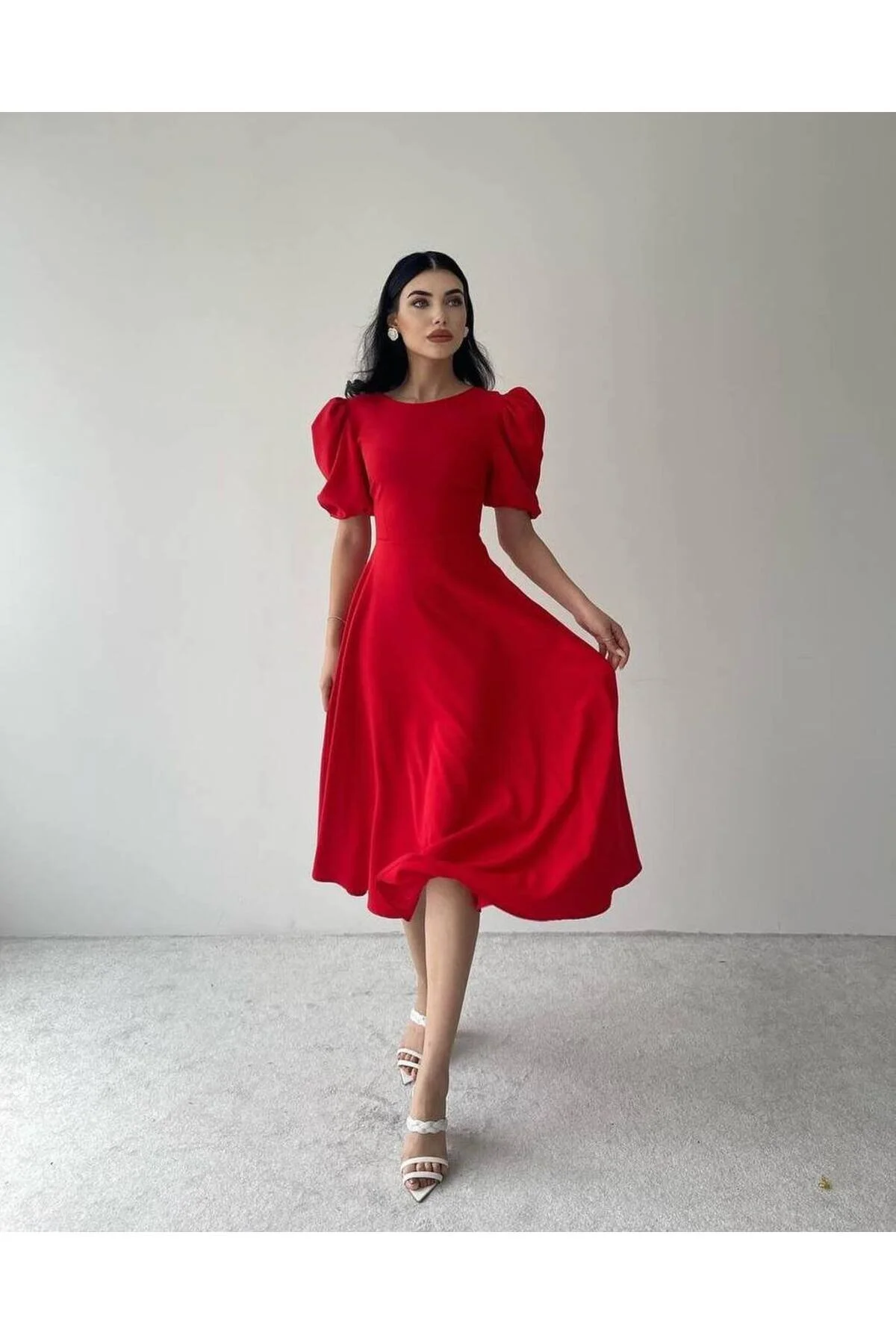 Afiş Butik Karpuz Kollu Midi Boy Elbise XL Beden" Elbise Fiyatı