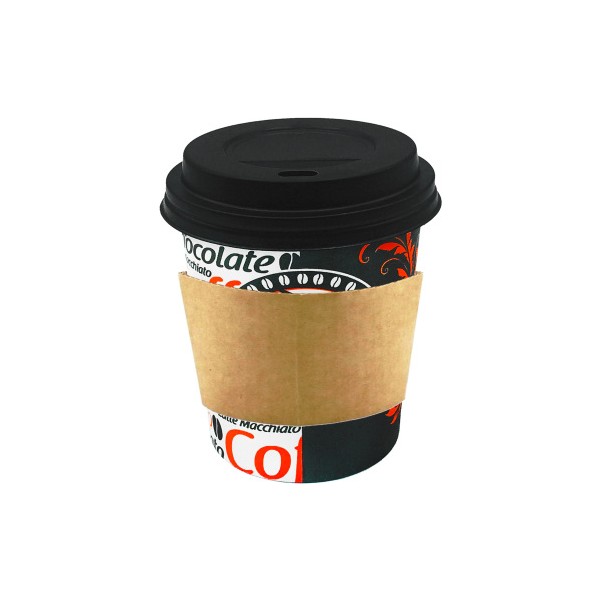 Afra Tedarik 8 Oz Siyah Kapaklı Tutamaçlı Karton Bardak Latte Kahve Kağıt Bardak Sleeve 250 ml 100'lü - 100 Adet Siyah Kapaklı Fincan / Bardak / Kahve Takımı Fiyatı