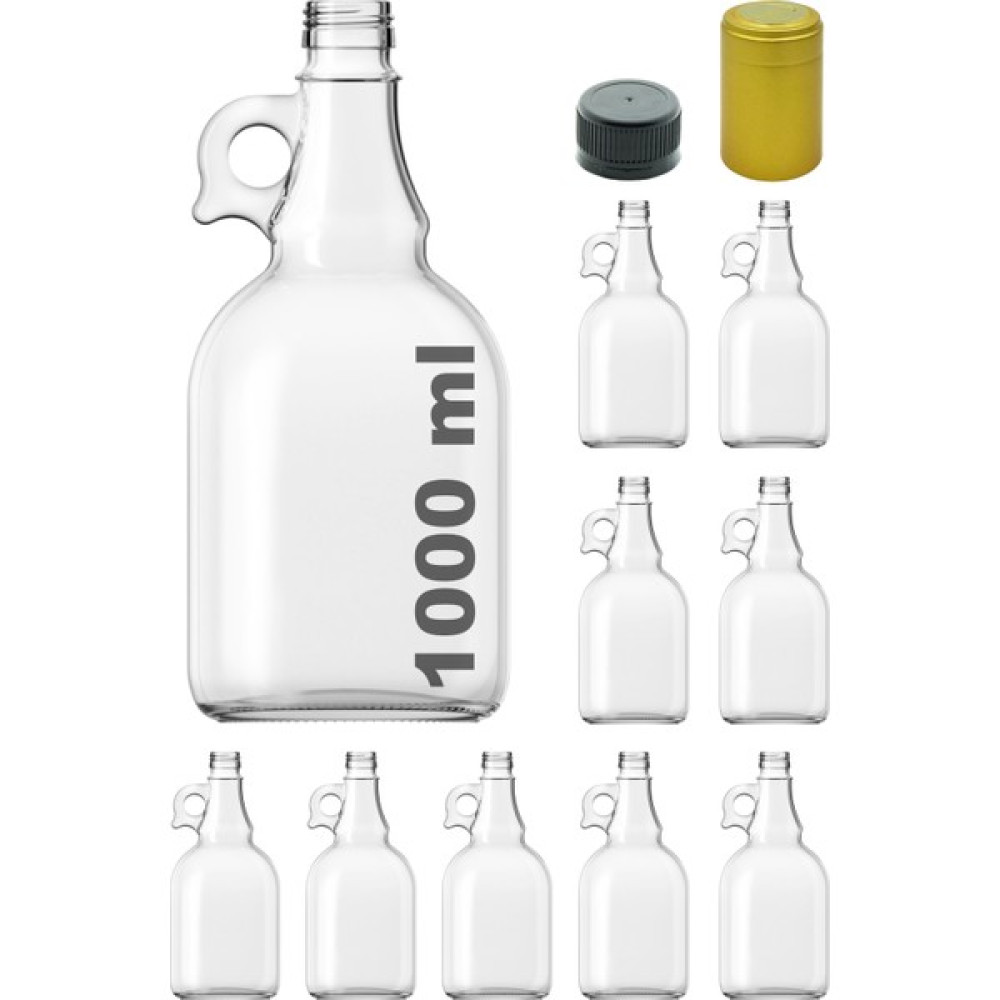Afracam 1000 cc Şeffaf Galon Kilitli Kapaklı ve Kapüşonlu 1000 ml Kulplu Cam Şişe 9 Adet Saklama Kapları Fiyatı