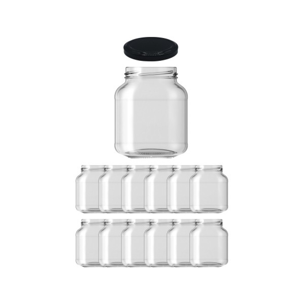 Afracam 340 cc Kavanoz Metal Siyah Konserve Kapaklı Yassı Şeffaf Cam Kavanoz 340 ml Ezme Kavanozu 12 Adet Saklama Kapları Fiyatı