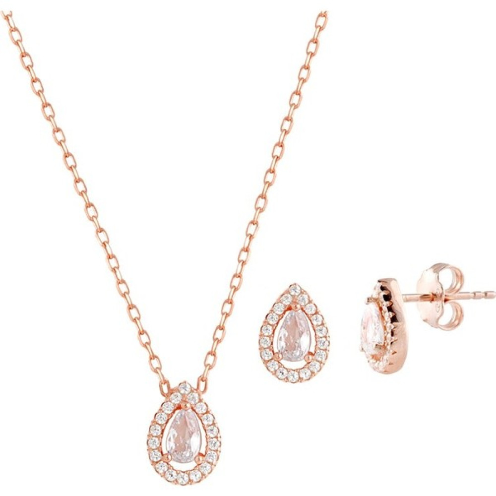 Afrodit Silver Damla Taşlı Rose Gold Kolye Küpe Gümüş Set Gümüş Kolye Fiyatı