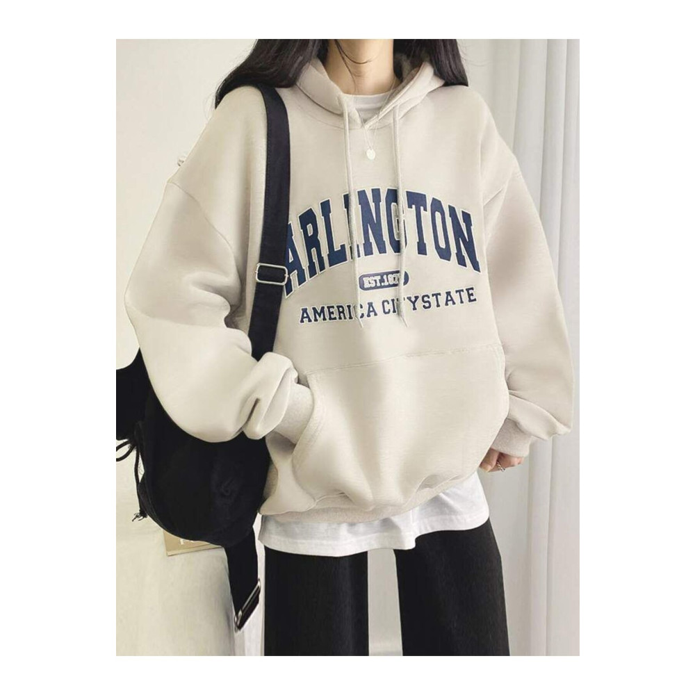 AFROGİYİM Kadın Arlington American City State Baskılı Pamuklu Kapüşonlu Sweatshirt S Beden Bayan Sweatshirt Fiyatı