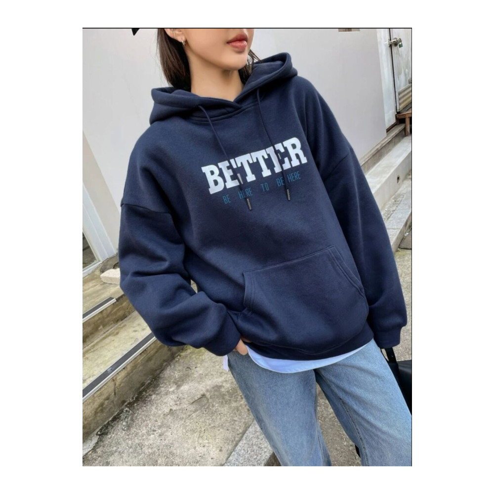 AFROGİYİM Kadın Better Be Here Go Baskılı Pamuklu Kapüşonlu Sweatshirt XL Beden Bayan Sweatshirt Fiyatı
