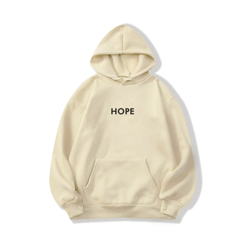 AFROGİYİM Kadın Hope Baskılı Bej Oversize Kapüşonlu Sweatshirt S Beden Bayan Sweatshirt Fiyatı
