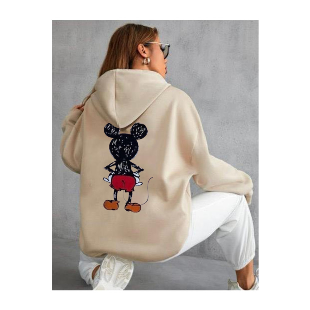 AFROGİYİM Kadın Oversize Kapşonlu Ön Arka Mickey Mouse Baskılı Sweatshirt Hoodie XL Beden Bayan Sweatshirt Fiyatı