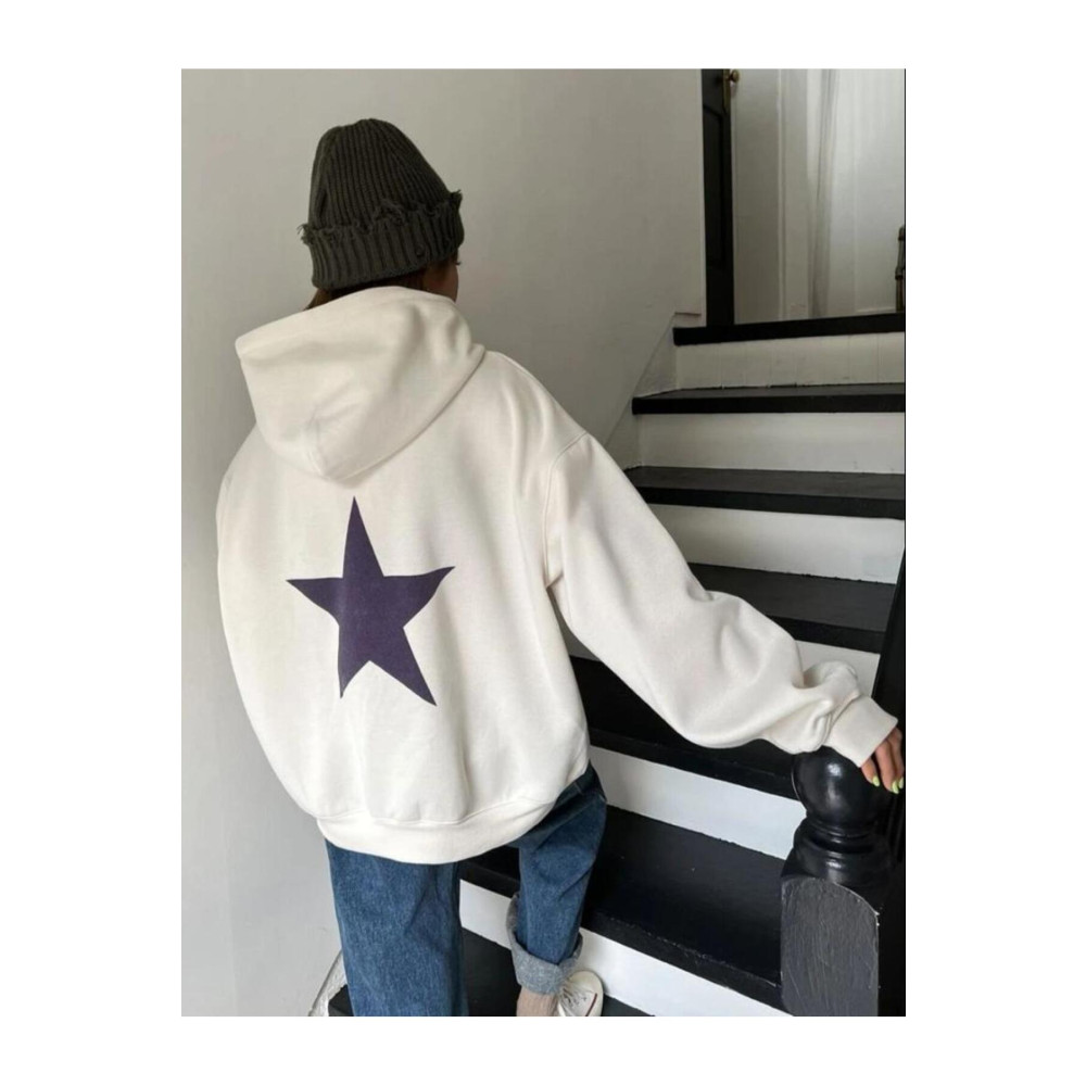 AFROGİYİM Kadın Sırt Yıldız Baskılı Pamuklu Kapüşonlu Sweatshirt S Beden Bayan Sweatshirt Fiyatı